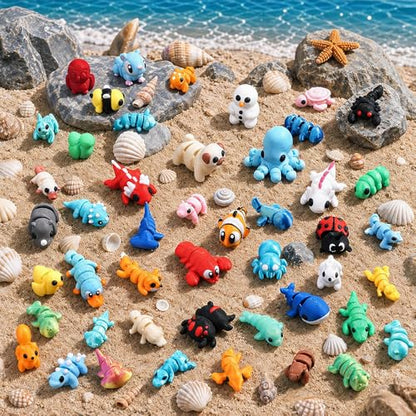 JOICEE 108Pcs Mini 3D Printed Animals Articulated Flexible Fidget Toys - color: Blue