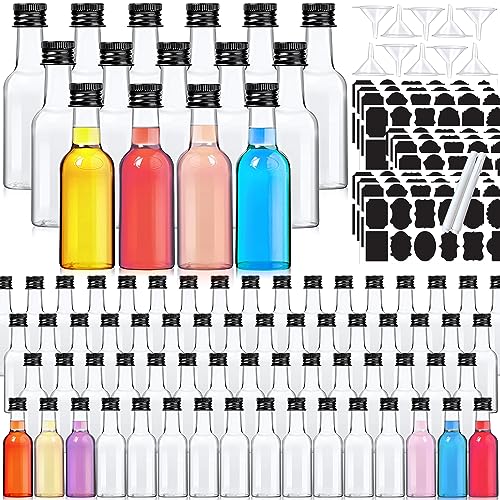 YZXODN 120 Pack 2 oz Mini Liquor Bottles, Plastic Spirit Bottles with Lables, Airtight Shot Bottle with Caps, Miniature Alcohol Bottle for Cocktail,Party Favors,Weddings - size: 120 pack