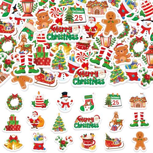 300Pcs Christmas Foam Stickers, Cute Self-Adhesive Xmas Stickers Foam Santa Claus Gingerbread Man Reindeer Sticker Decorations for Home Office School Classroom DIY Art Craft Party Supplies - style: Christmas