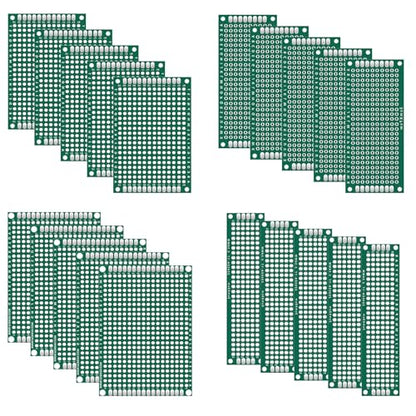 20Piece Double Sided PCB Board Kit with 4 Sizes 2 * 8CM，3 * 7CM，4 * 6CM，5 * 7CM, for DIY Soldering,Electronic Projects, Arduino Kits,and Circuit Prototyping