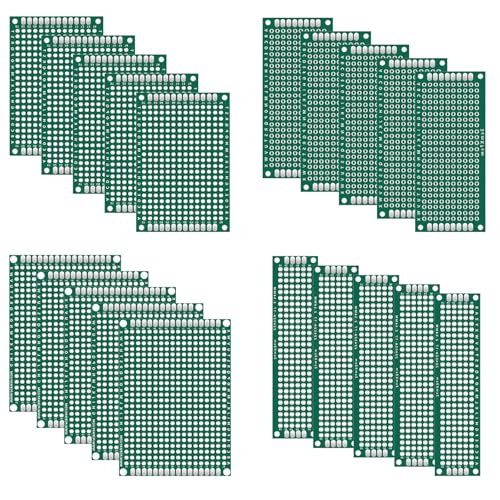 20Piece Double Sided PCB Board Kit with 4 Sizes 2 * 8CM，3 * 7CM，4 * 6CM，5 * 7CM, for DIY Soldering,Electronic Projects, Arduino Kits,and Circuit Prototyping