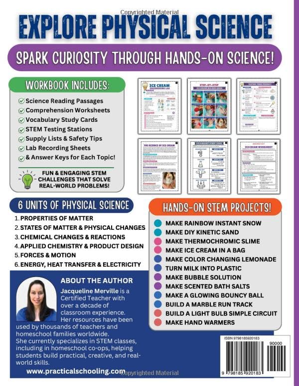 Physical Science Workbook for Grades 4–8: Hands-On STEM Labs & Experiments | Complete Unit with Reading Passages, Worksheets, Engineering Challenges & NGSS-Aligned Activities