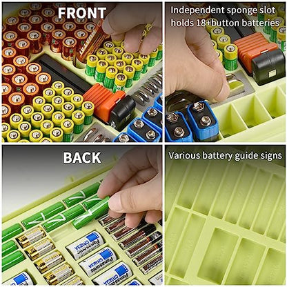 Battery Organizer Storage Case with Tester for 269 Batteries, Double Sides - color: Green