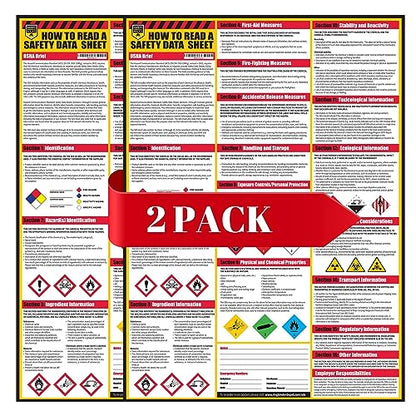 How To Read A Safety Data Sheet (SDS/MSDS) Poster, 24 x 33 Inch, UV Coated Paper (Poster) - 2 PACK - size: 2 Pack