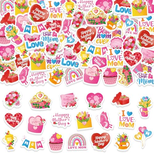 300Pcs Mother's Day Foam Stickers, Cute Hearts Flowers Mom Foam Sticker Self Adhesive Mothers Day Stickers for Mother's Day DIY Arts Crafts Party Favors School Activity Reward - style: Mother's Day