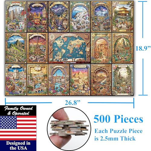 Think2Master Travel the World 500 pieces Large Format Jigsaw Puzzle: 13+, teens, adults & families. Embark on a global adventure with this stunning travel-themed puzzle Great gift. Size: 26.8” X 18.9” - style: Travel the World