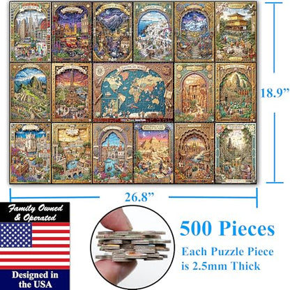 Think2Master Travel the World 500 pieces Large Format Jigsaw Puzzle: 13+, teens, adults & families. Embark on a global adventure with this stunning travel-themed puzzle Great gift. Size: 26.8” X 18.9” - style: Travel the World