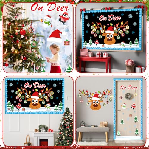 Christmas Reindeer Bulletin Board Set Winter Deer Bulb Classroom Decoration Xmas Large Elk DIY Photo Crafts Cutouts Snowflakes Bulletin Board Border for Holiday Party Classroom Wall Decor - style: Christmas Reindeer