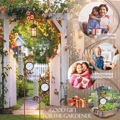 Rain Gauge Outdoor with Thermometer, Accurate & Easy to Read - color: Copper Hummingbird