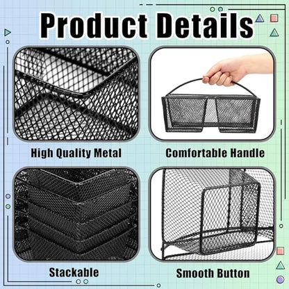 LemonRoad 6 Pcs Classroom Table Caddy Portable Metal Storage Caddy with Handle 3 Compartment Multipurpose Classroom Storage Organizer Caddies for Table Desk Office School Kids Room (Black)