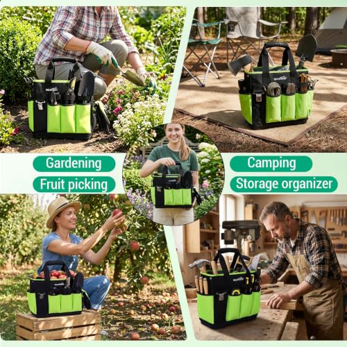 MELOTOUGH 12-Pocket Garden Tool Bag with Hard Bottom, Garden Caddy, Green - color: Green