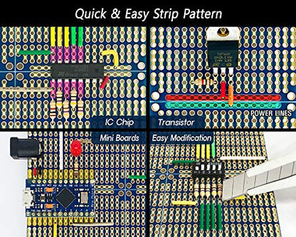 ElectroCookie Snappable PCB, Strip Board with Power Rails for Electronics Projects Compatible for DIY Arduino Soldering Projects, Gold-Plated, 3.8"x3.5" (3 Pack, Blue) - color: Blue (3Pack)