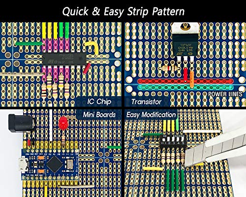 ElectroCookie PCB Prototype Board, Snappable Strip Board with Power Rails for Electronics Projects Compatible for DIY Arduino Soldering Projects, Gold-Plated, 3.8"x3.5" (6 Pack, 3Blue+3Black) - color: Blue+Black (6Pack)