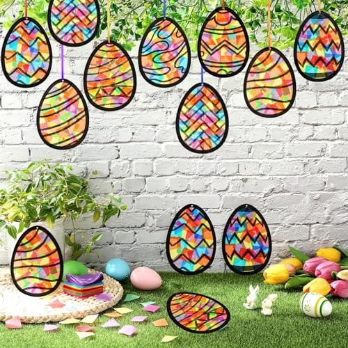 Eersida 32 Pcs Easter Eggs Ornament Suncatchers Craft Set Spring DIY Eggs - style: Eggs Style