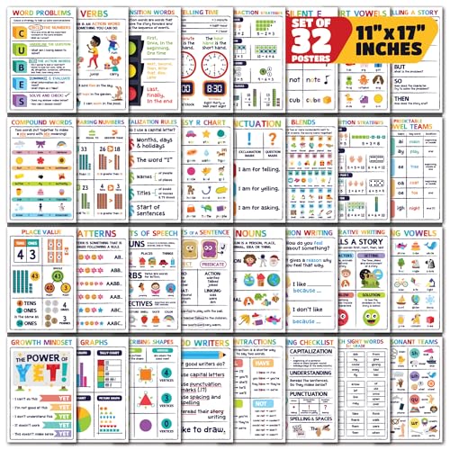 Sproutbrite 32 Pack 11” x 17” 1st Grade Educational Anchor Chart Bundle - color: Mega Pack