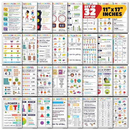 Sproutbrite 32 Pack 11” x 17” 1st Grade Educational Anchor Chart Bundle - color: Mega Pack