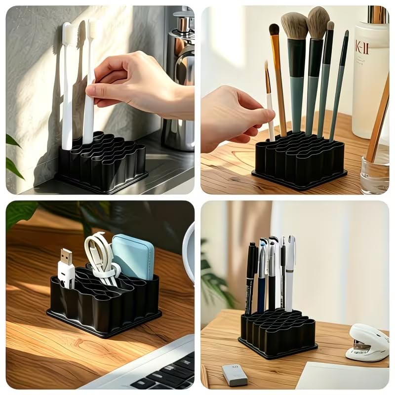 1PCS 32-Slot Tube Organizer Rack, Tiered Desktop Storage Box with Label Sections, Multi-Layer Vertical Space-Saving Stand for Cosmetics, Crafts & Small Items (Black) - color: Black
