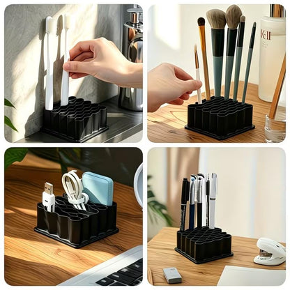 1PCS 32-Slot Tube Organizer Rack, Tiered Desktop Storage Box with Label Sections, Multi-Layer Vertical Space-Saving Stand for Cosmetics, Crafts & Small Items (Black) - color: Black