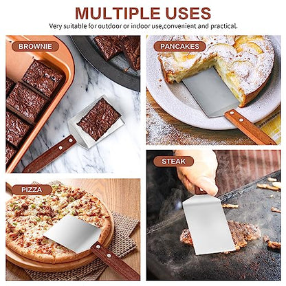 2 Pcs Stainless Steel Brownie Cookie Spatula for Baking with Wooden Handle