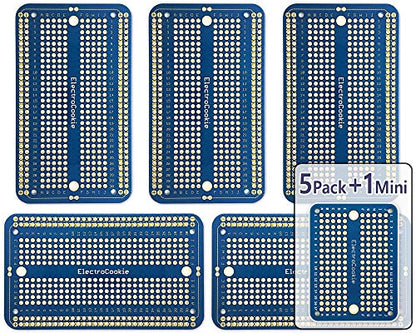 ElectroCookie Solderable Breadboard PCB Board for Electronics Projects Compatible for DIY Arduino Soldering Projects, Gold-Plated (5 Pack + 1 Mini Board, Blue) - color: 1.Blue