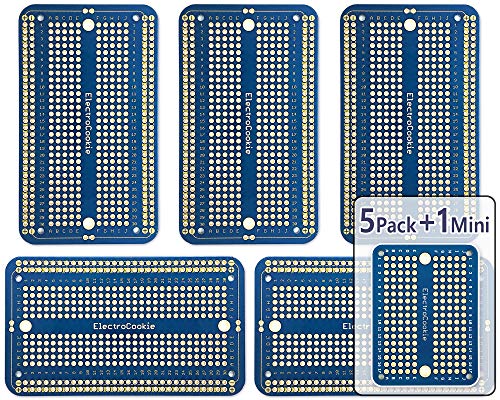 ElectroCookie Solderable Breadboard PCB Board for Electronics Projects Compatible for DIY Arduino Soldering Projects, Gold-Plated (5 Pack + 1 Mini Board, Blue) - color: 1.Blue