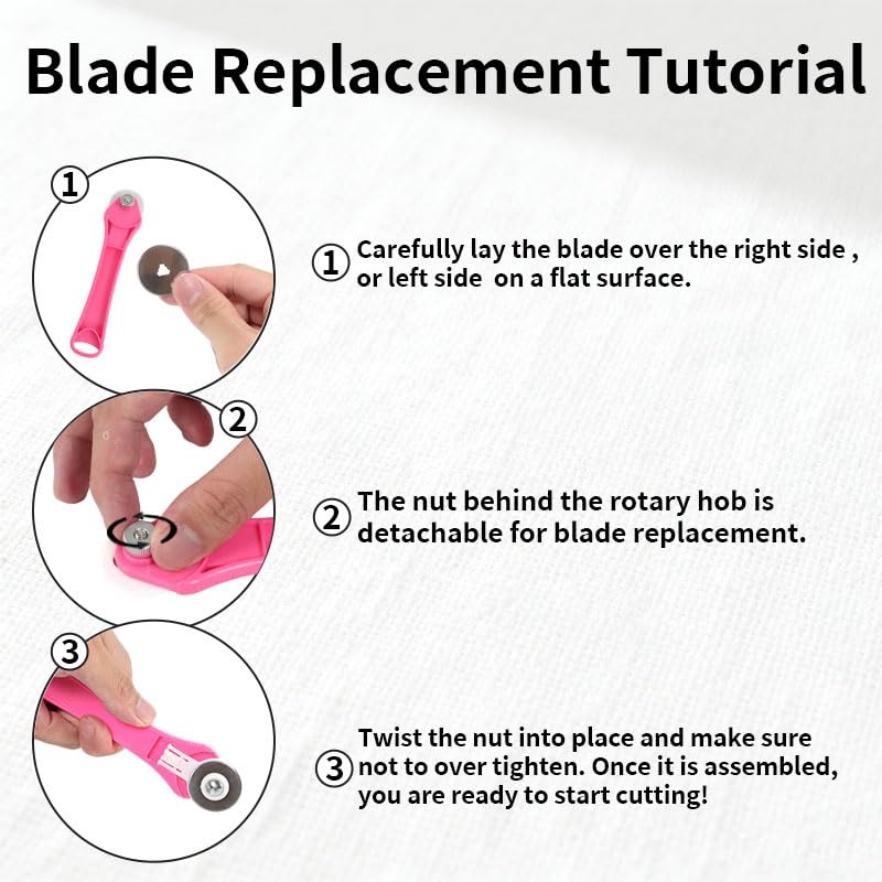 Rotary Cutter for Fabric, 45mm and 28mm Cutters Kit with Extra 10 Blades - color: Pink