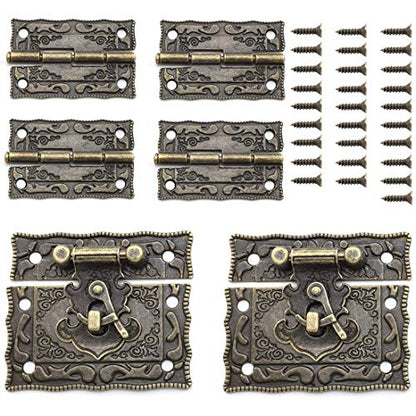 SDTC Tech Antique Bronze Right Hook Hasp Latch and Engraved Hinge Kit - color: Bronze