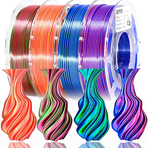 3D Printer Filament PLA, Rainbow PLA Filament 1.75mm +/-0.02mm, Silk PLA Dual Color Filament, 2 in 1 Coextrusion 3D Filament Bundle 200g x 4 Spools - color: 4 Pack Dual-color