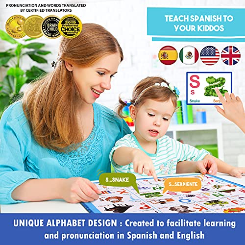 English & Spanish Alphabet Poster - Interactive Bilingual Toys for Kids - color: Alphabet Blue