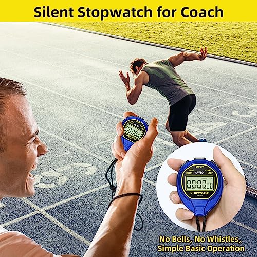 Waterproof Stopwatch, Large Display Silent Stop Watch for Coaches, Blue