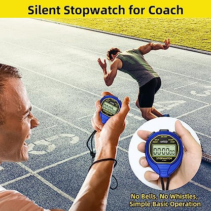 Waterproof Stopwatch, Large Display Silent Stop Watch for Coaches, Blue