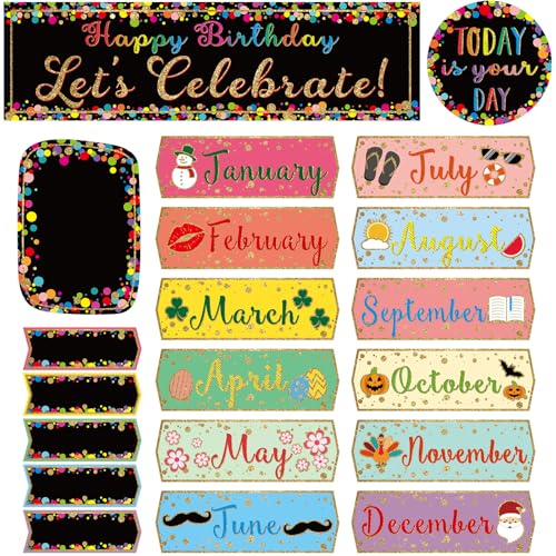 Outus 60 Pcs Happy Birthday Bulletin Board Confetti Classroom, Dark Color - color: Dark Color