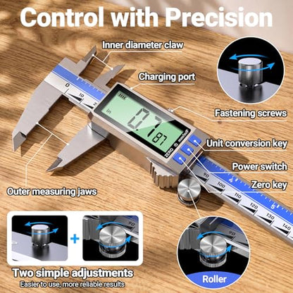 Preciva Digital Caliper 8 Inch, Rechargeable Stainless Steel - size: 8 Inch