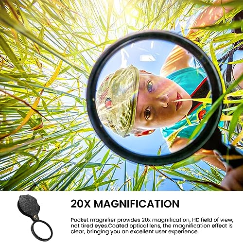 CALIDAKA 20X Pocket Magnifier, Mini Portable Magnifying Glass with 360 Rotating Protective Cover, for Reading, Crafts, Science Class, Jewelry