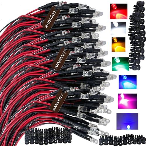 210Pcs 3MM 12V 7 Colors LED Pre Wired Prewired Lamp Light Bulb Prewired Emitting Diode + 70Pcs Black 3MM LED Plastic Clip Holder Display Panel - size: 3mm-12v-7colors
