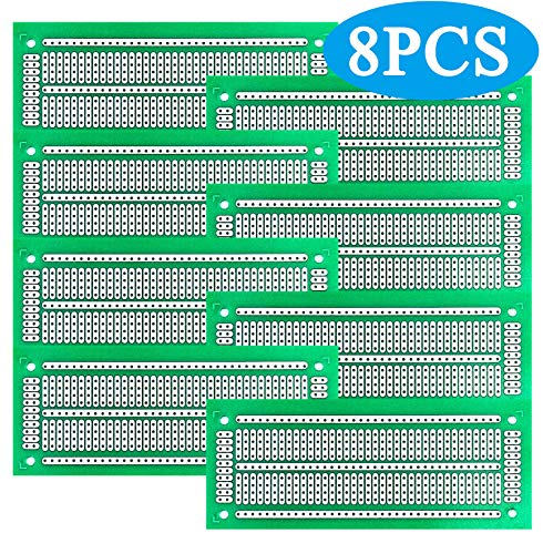 YUNGUI Printed Circuit Board,47X116MM PCB Strip Breadboard for Electronic Project and DIY Soldering(Pack of 8),Green