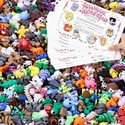 30 Pack Mystery 3D Printed Animal Figurines with 30 Adoption Cards, Articulated Mini Animal Desk Pets, Flexible Fidget Toys, Party Favors and Gifts, Classroom Reward, for Teacher - style: Classroom Style