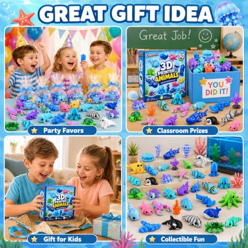 Celltestria 50Pcs Little 3D Printed Figurines Ocean Animals Toys for Kids - style: 50Pcs 3D Ocean Animals