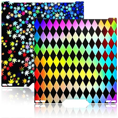 335x346mm H2C/A2L Build Plate for Bambu Lab H2C/A2L, Double-Sided Maple Leaf & Grid Pattern Smooth Holographic Spring Steel Sheet, Flexible Easy Release Print Bed 3D Printer Platform - color: Maple Leaf +Grid Plate for H2C/A2L