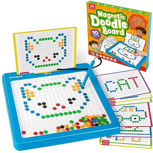 Coogam Magnetic Drawing Board, Large Magnet Doodle Board with Pen and Dot Beads, Color Shape Pattern Art Pad, Montessori Educational Traveling Toy Gift for 3 4 5 6 Years Old