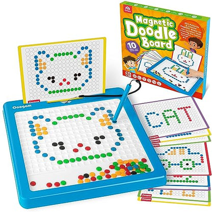 Coogam Magnetic Drawing Board, Large Magnet Doodle Board with Pen and Dot Beads, Color Shape Pattern Art Pad, Montessori Educational Traveling Toy Gift for 3 4 5 6 Years Old