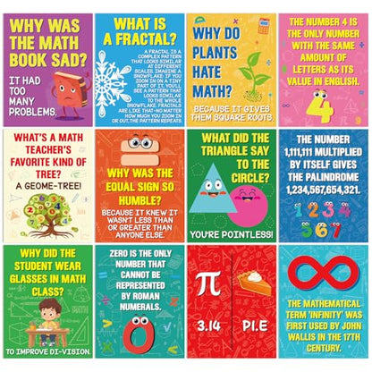 gisgfim 12Pcs Math Posters for Classroom Math Puns Poster Funny Mathematics Posters Bulletin Board Decorations Teacher Supplies for Elementary Middle High School Educational Wall Art Decor 14 x 11 In