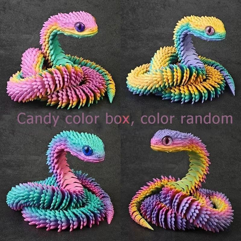 3D Printed Animals Set 3D Printed Snake Toys 3D Printed Articulated Flexible Fidget Toy 3D Printed Animals Exquisite Cute Pet Toy Children/Adults Fidget Toys (Random Candy, 17.7) - color: Random Candy, size: 17.7