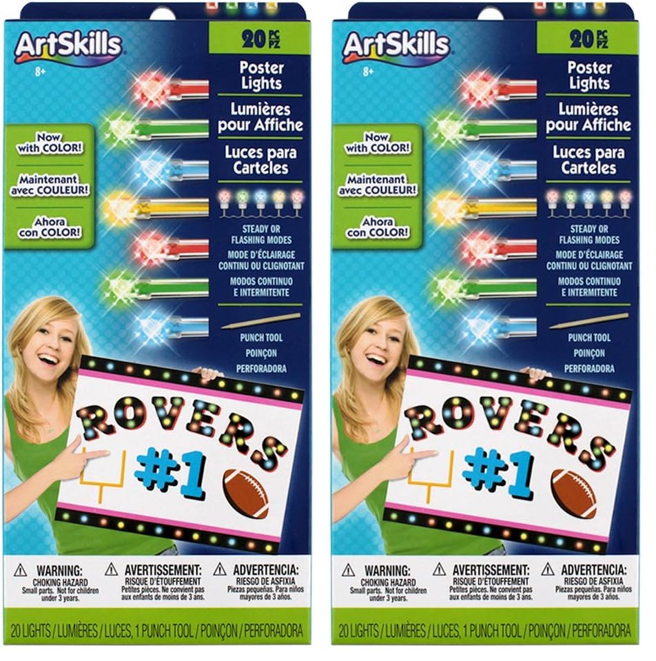 ArtSkills Rainbow String Light Kit with Punch Tool and Instructions for Posters, Dorms and Projects, Battery-Operated, 20 Lights with 2 Modes (Pack of 2) - size: 10 x 4.5 x 1 inches (Pack of 2)