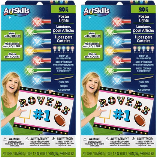 ArtSkills Rainbow String Light Kit with Punch Tool and Instructions for Posters, Dorms and Projects, Battery-Operated, 20 Lights with 2 Modes (Pack of 2) - size: 10 x 4.5 x 1 inches (Pack of 2)