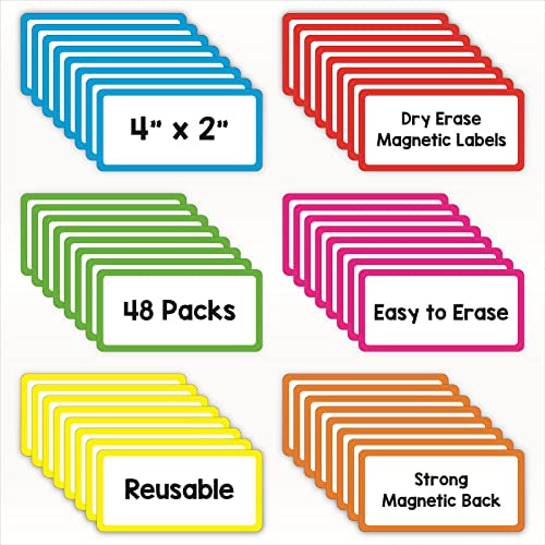 IMAGAME Magnetic Dry Erase Labels, 2" x 4", 48 Pack - size: 2" x 4" With Color Borders