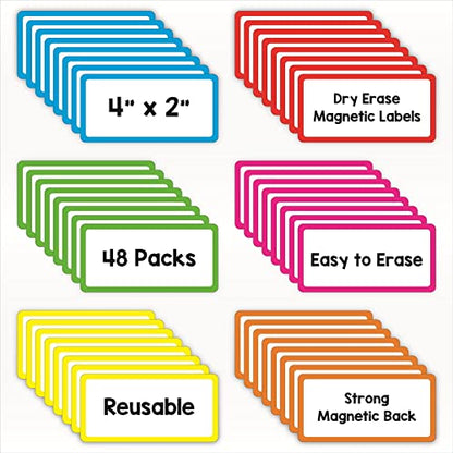 IMAGAME Magnetic Dry Erase Labels, 2" x 4", 48 Pack - size: 2" x 4" With Color Borders